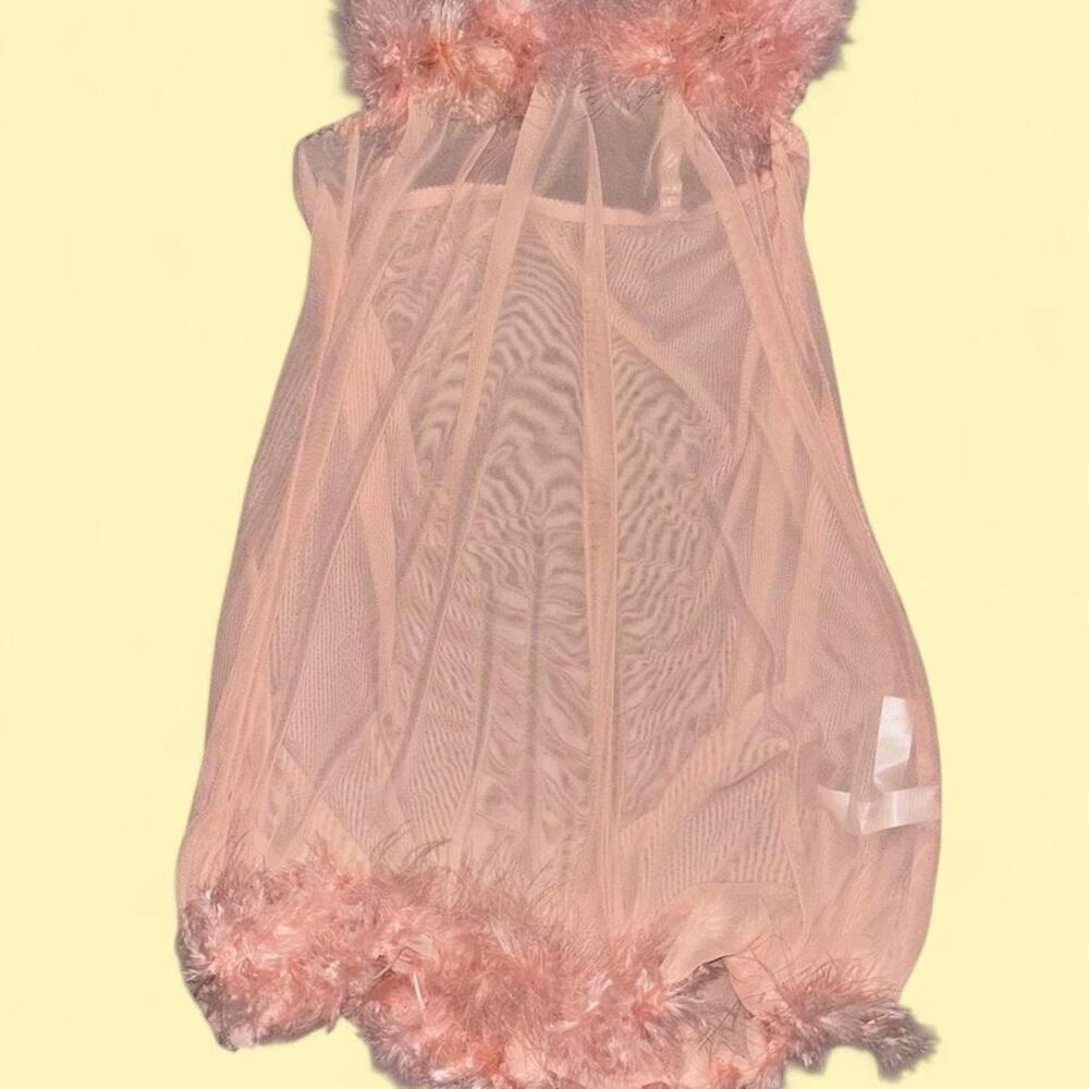 Pink feathered lingerie dress y2k old glam